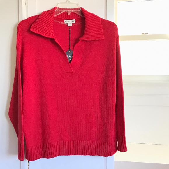 AVA & VIV Cotton Blend Sweater Long Sleeve V Neck Red NWT Women’s Plus Size 1X - Picture 1 of 15
